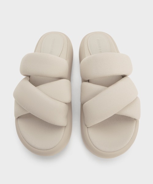 CHARLES&KEITH ストレッチ ストラッピーフラットサンダル/送料込 ストレッチ ファブリックストラッピーフラットフォームサンダル