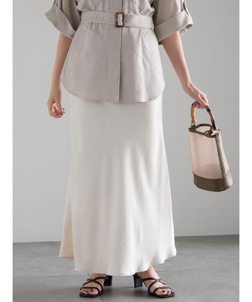 Te chichi（テチチ）の「【松井愛莉着用】フィブリルロングナロースカート《2025summer catalog item》（スカート・レディース・カーキ/オフホワイト/ブラウン・F）」の2枚目の写真