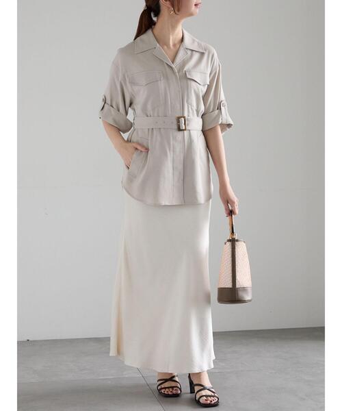 Te chichi（テチチ）の「【松井愛莉着用】フィブリルロングナロースカート《2025summer catalog item》（スカート・レディース・カーキ/オフホワイト/ブラウン・F）」の15枚目の写真