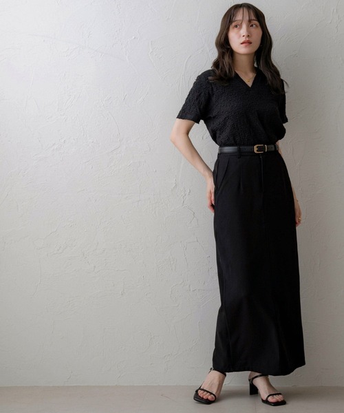 NOAHL（ノアル）の「【NOAHL】ジャガードスキッパーTシャツ（Tシャツ/カットソー・レディース・ブラック/ホワイト/ブラウン・FREE）」の5枚目の写真