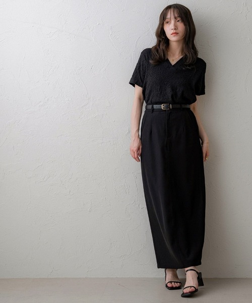 NOAHL（ノアル）の「【NOAHL】ジャガードスキッパーTシャツ（Tシャツ/カットソー・レディース・ブラック/ホワイト/ブラウン・FREE）」の7枚目の写真