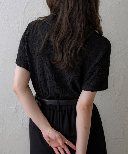 NOAHL（ノアル）の「【NOAHL】ジャガードスキッパーTシャツ（Tシャツ/カットソー・レディース・ブラック/ホワイト/ブラウン・FREE）」の9枚目の写真