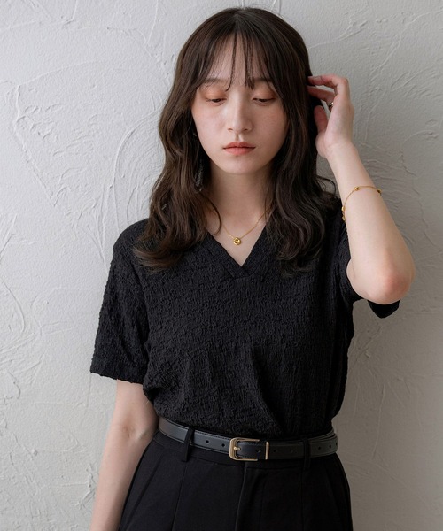 NOAHL（ノアル）の「【NOAHL】ジャガードスキッパーTシャツ（Tシャツ/カットソー・レディース・ブラック/ホワイト/ブラウン・FREE）」の10枚目の写真