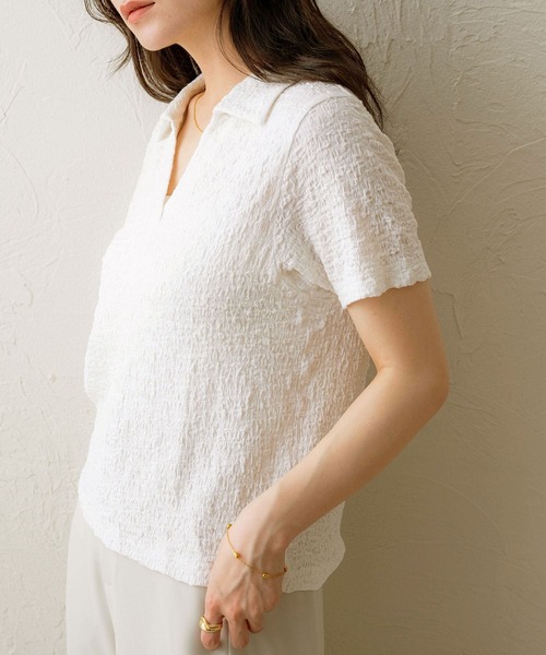 NOAHL（ノアル）の「【NOAHL】ジャガードスキッパーTシャツ（Tシャツ/カットソー・レディース・ブラック/ホワイト/ブラウン・FREE）」の14枚目の写真