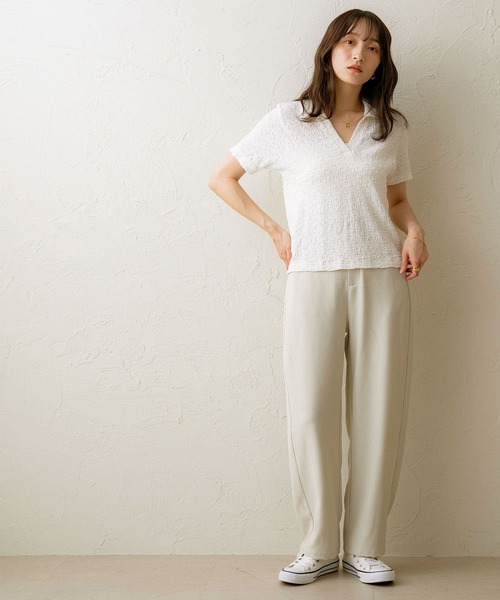 NOAHL（ノアル）の「【NOAHL】ジャガードスキッパーTシャツ（Tシャツ/カットソー・レディース・ブラック/ホワイト/ブラウン・FREE）」の15枚目の写真