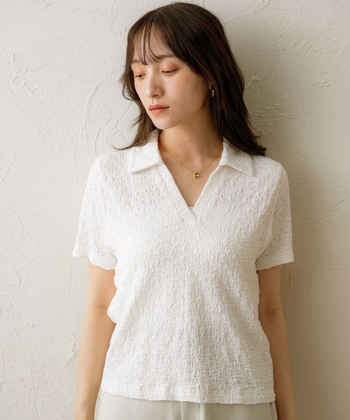 NOAHL（ノアル）の「【NOAHL】ジャガードスキッパーTシャツ（Tシャツ/カットソー・レディース・ブラック/ホワイト/ブラウン・FREE）」の19枚目の写真