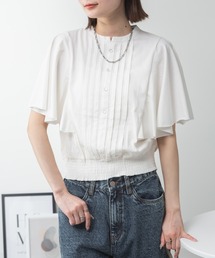 ピンタックフレア袖ブラウス風カットソー