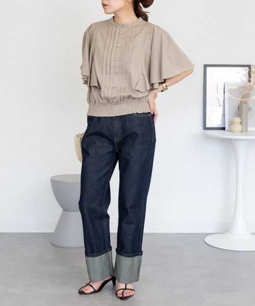 RCD(アールシーディー)の「ピンタックフレア袖ブラウス風カットソー(Tシャツ/カットソー・レディース・ブラック/グレイッシュベージュ/オフホワイト/チャコールグレー・M-L/LL~3L/4L~5L)」の13枚目の写真
