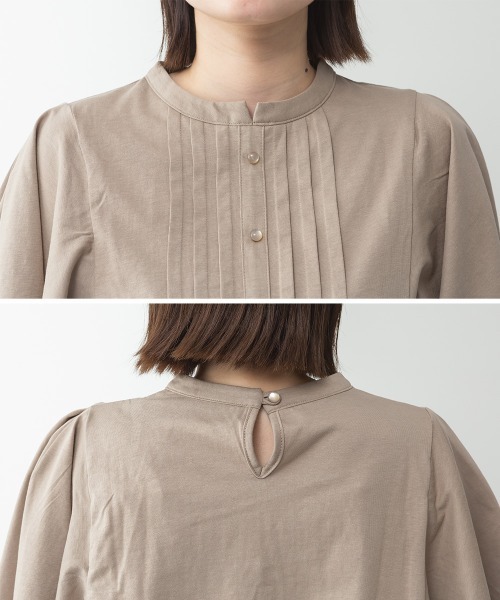 RCD(アールシーディー)の「ピンタックフレア袖ブラウス風カットソー(Tシャツ/カットソー・レディース・ブラック/グレイッシュベージュ/オフホワイト/チャコールグレー・M-L/LL~3L/4L~5L)」の10枚目の写真