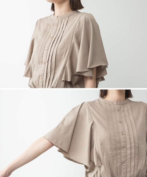 RCD(アールシーディー)の「ピンタックフレア袖ブラウス風カットソー(Tシャツ/カットソー・レディース・ブラック/グレイッシュベージュ/オフホワイト/チャコールグレー・M-L/LL~3L/4L~5L)」の9枚目の写真