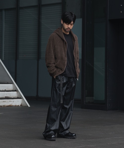 VEIN （ヴェイン）の「モールヤーン ジャージー ジップアップフーディー / MALL YARN JERSEY ZIP UP HOODIE（パーカー・メンズ・ブラック/ブラウン・2/1/3）」の3枚目の写真