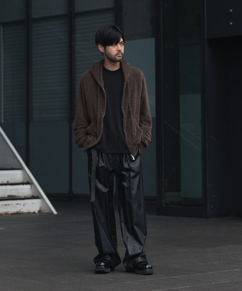 VEIN （ヴェイン）の「モールヤーン ジャージー ジップアップフーディー / MALL YARN JERSEY ZIP UP HOODIE（パーカー・メンズ・ブラック/ブラウン・2/1/3）」の4枚目の写真