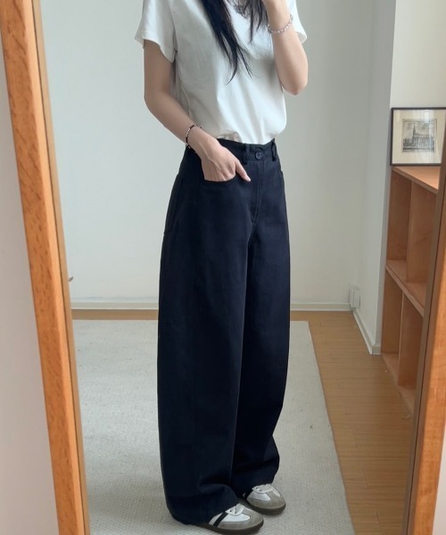 FREE STYLISTS(フリー スタイリスト)の「YUGA_YGMC Carvy wide length pants(デニムパンツ・レディース・ネイビー/ホワイト・L/M/S)」の1枚目の写真