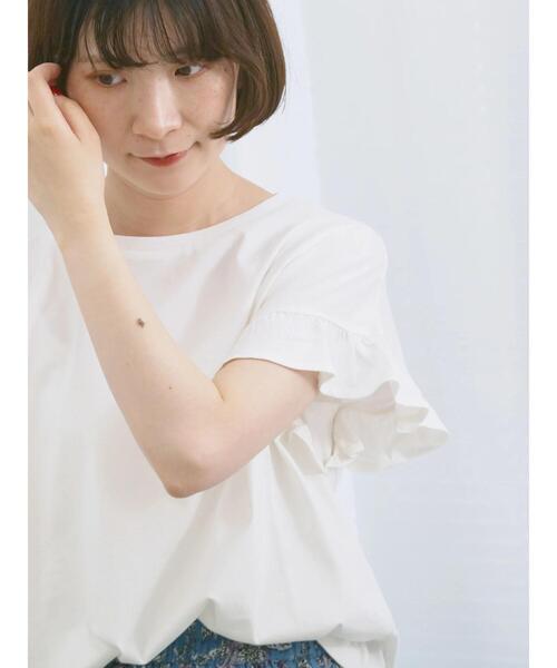 Samansa Mos2 blue（サマンサモスモスブルー）の「【USAコットン】フリルTシャツ（Tシャツ/カットソー・レディース・オフホワイト/ブラック/グリーン・F）」の3枚目の写真