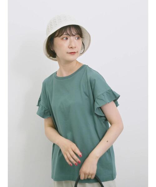 Samansa Mos2 blue（サマンサモスモスブルー）の「【USAコットン】フリルTシャツ（Tシャツ/カットソー・レディース・オフホワイト/ブラック/グリーン・F）」の2枚目の写真