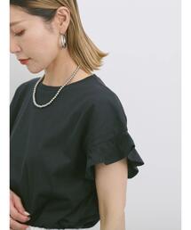 Samansa Mos2 blue | 【USAコットン】フリルTシャツ(Tシャツ/カットソー)