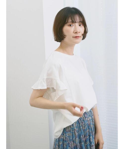 Samansa Mos2 blue（サマンサモスモスブルー）の「【USAコットン】フリルTシャツ（Tシャツ/カットソー・レディース・オフホワイト/ブラック/グリーン・F）」の13枚目の写真