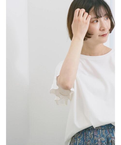 Samansa Mos2 blue（サマンサモスモスブルー）の「【USAコットン】フリルTシャツ（Tシャツ/カットソー・レディース・オフホワイト/ブラック/グリーン・F）」の12枚目の写真