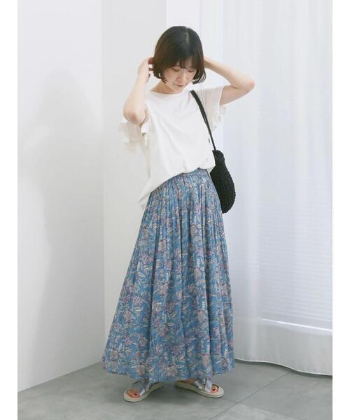 Samansa Mos2 blue（サマンサモスモスブルー）の「【USAコットン】フリルTシャツ（Tシャツ/カットソー・レディース・オフホワイト/ブラック/グリーン・F）」の9枚目の写真