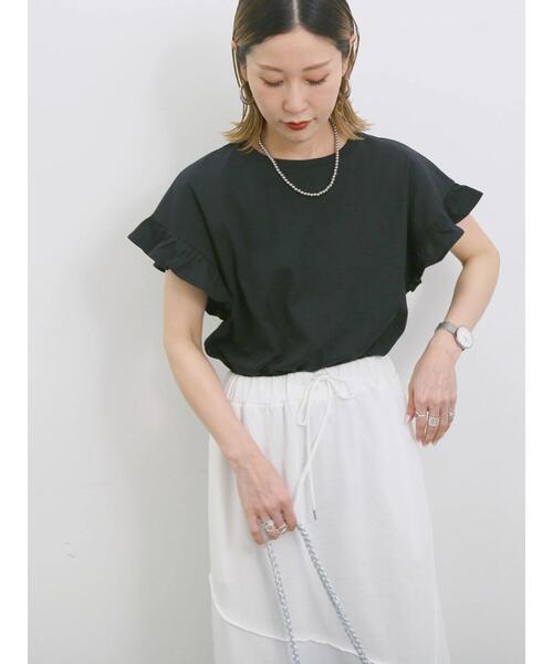 Samansa Mos2 blue（サマンサモスモスブルー）の「【USAコットン】フリルTシャツ（Tシャツ/カットソー・レディース・オフホワイト/ブラック/グリーン・F）」の5枚目の写真