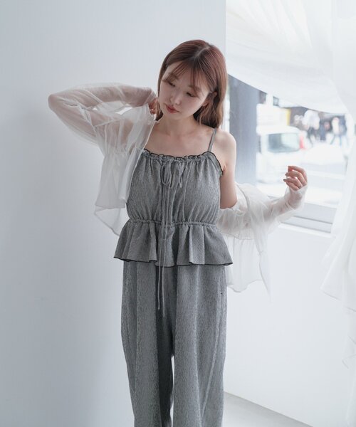 低身長サイズ/2サイズ展開/無地&チェック】ペプラムキャミサロペット