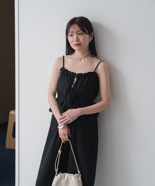 セール】【低身長サイズ/2サイズ展開/無地&チェック】ペプラムキャミ 