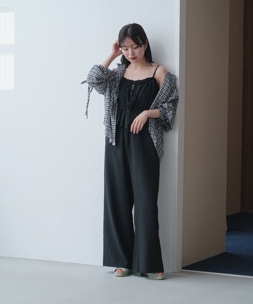 低身長サイズ/2サイズ展開/無地&チェック】ペプラムキャミ