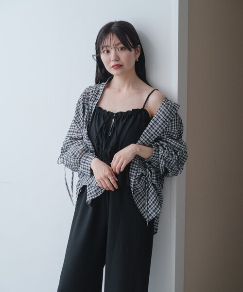 【新品】Kastane ペプラムキャミサロペット カスタネ　未使用　サイズ1 低身長サイズ/2サイズ展開/無地&チェック】ペプラムキャミ