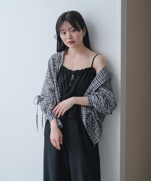 低身長サイズ/2サイズ展開/無地&チェック】ペプラムキャミ