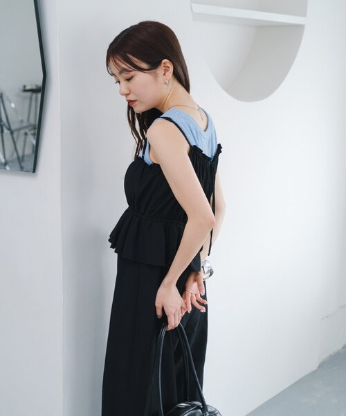 低身長サイズ/2サイズ展開/無地&チェック】ペプラムキャミ
