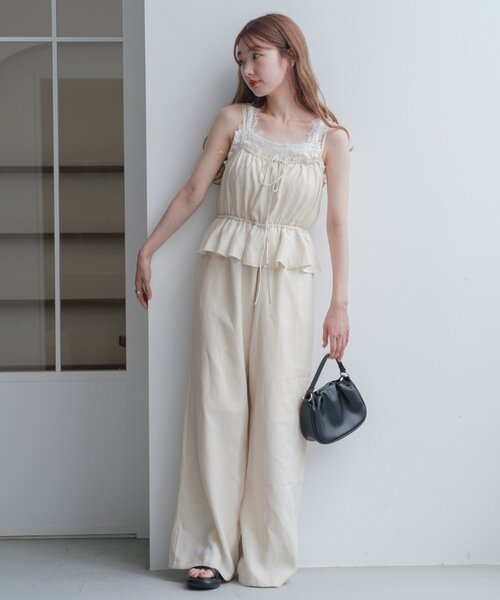 カスタネ ペプラムキャミサロペット サイズ0 ブラック 低身長サイズ/2サイズ展開/無地&チェック】ペプラムキャミ