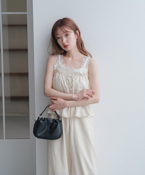 低身長サイズ/2サイズ展開/無地&チェック】ペプラムキャミサロペット