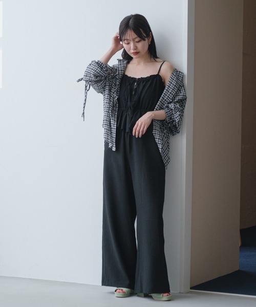 kastane フリルサロペット　ブラック　サイズM Kastane サロペット オーバーオール 「2サイズ展開/低身長サイズ