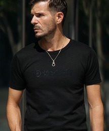 ラインストーン刺繍半袖Tシャツ メンズ カットソー クルーネック サムディフ SOMEDIFF ホワイト ブラック 白 黒