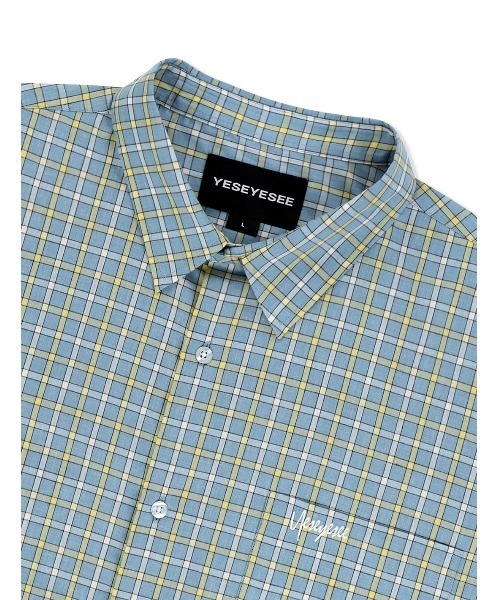 YESEYESEE（イエスアイシー）の「SN-Logo Short Sleeve Check Shirt（シャツ/ブラウス・メンズ・マルチ/ネイビー/ライトブルー・S/XL/M/L）」の14枚目の写真