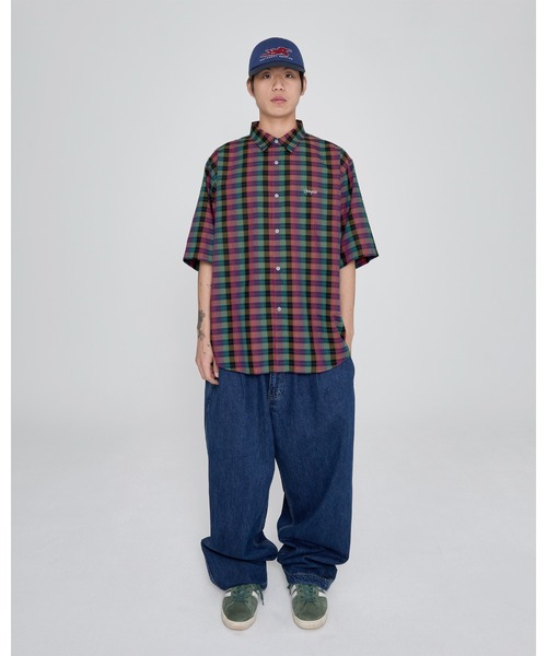 YESEYESEE（イエスアイシー）の「SN-Logo Short Sleeve Check Shirt（シャツ/ブラウス・メンズ・マルチ/ネイビー/ライトブルー・S/XL/M/L）」の4枚目の写真