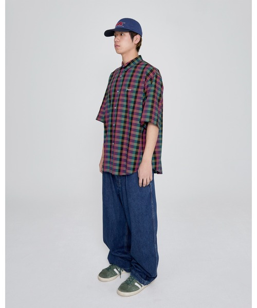 YESEYESEE（イエスアイシー）の「SN-Logo Short Sleeve Check Shirt（シャツ/ブラウス・メンズ・マルチ/ネイビー/ライトブルー・S/XL/M/L）」の5枚目の写真