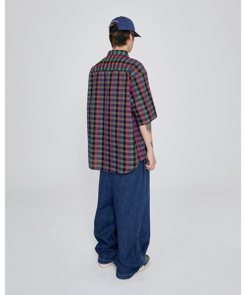YESEYESEE（イエスアイシー）の「SN-Logo Short Sleeve Check Shirt（シャツ/ブラウス・メンズ・マルチ/ネイビー/ライトブルー・S/XL/M/L）」の6枚目の写真