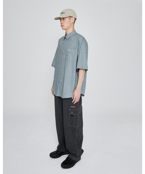 YESEYESEE（イエスアイシー）の「SN-Logo Short Sleeve Check Shirt（シャツ/ブラウス・メンズ・マルチ/ネイビー/ライトブルー・S/XL/M/L）」の8枚目の写真