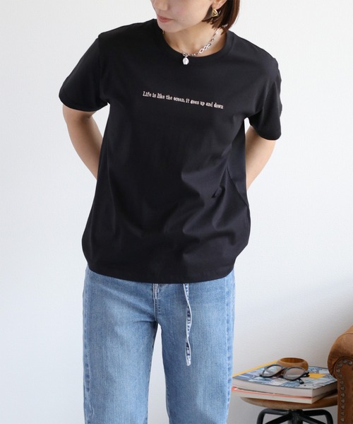 cepo(セポ)の「〈さらっと涼しい、シルキータッチ♪〉シルケットショートスリーブロゴTee(Tシャツ/カットソー・レディース・ブラック/オフホワイト/ブラウン・M)」の16枚目の写真