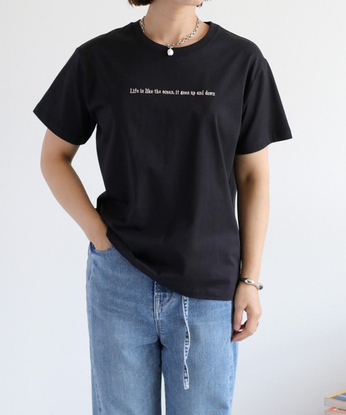 cepo(セポ)の「〈さらっと涼しい、シルキータッチ♪〉シルケットショートスリーブロゴTee(Tシャツ/カットソー・レディース・ブラック/オフホワイト/ブラウン・M)」の21枚目の写真
