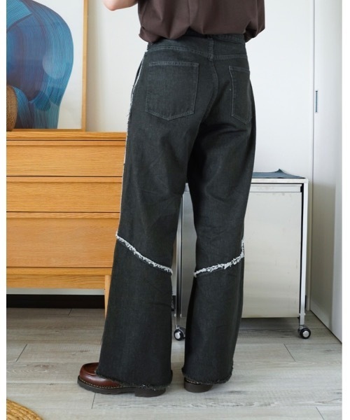 ZOZOMARKET（ゾゾマーケット）の「ZOZOMARKET by idaka-切り替えフリンジワイドデニムパンツ（デニムパンツ・メンズ・グレー・マルチサイズ）」の3枚目の写真