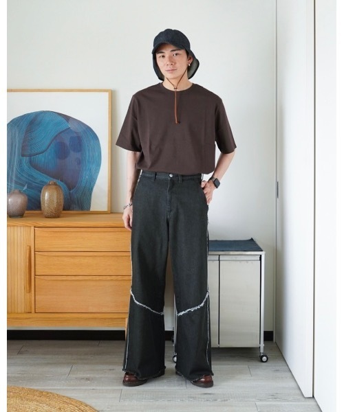 ZOZOMARKET（ゾゾマーケット）の「ZOZOMARKET by idaka-切り替えフリンジワイドデニムパンツ（デニムパンツ・メンズ・グレー・マルチサイズ）」の5枚目の写真