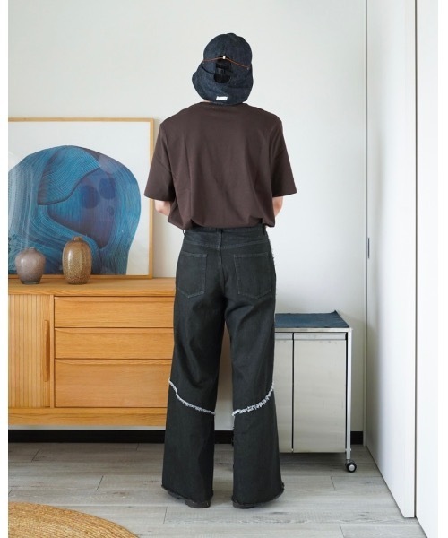 ZOZOMARKET（ゾゾマーケット）の「ZOZOMARKET by idaka-切り替えフリンジワイドデニムパンツ（デニムパンツ・メンズ・グレー・マルチサイズ）」の10枚目の写真