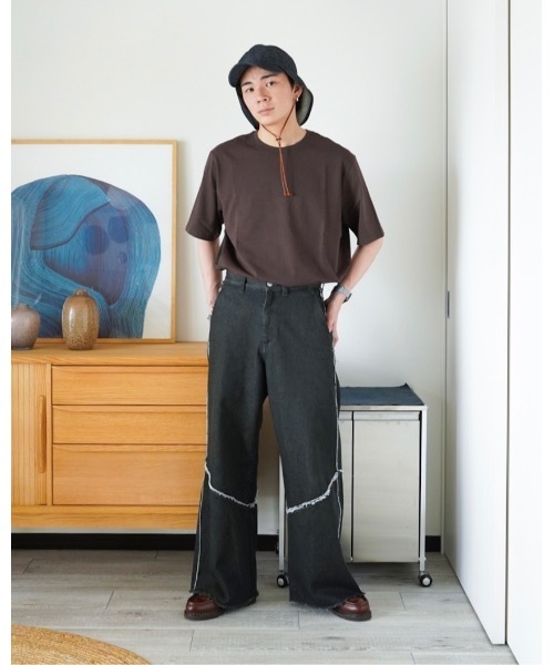 ZOZOMARKET（ゾゾマーケット）の「ZOZOMARKET by idaka-切り替えフリンジワイドデニムパンツ（デニムパンツ・メンズ・グレー・マルチサイズ）」の7枚目の写真