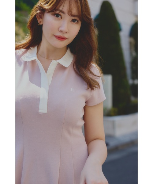 ワンピース Herlipto Short Sleeve Polo Mini Dress S rose】Short Sleeve Polo Mini Dress