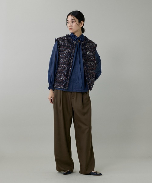 INED(イネド)の「ツイードジレ《TOURNIER/トゥルニエ》【セットアップ対応】(ノーカラージャケット・レディース・ブルー/ベージュ・9号/7号)」の7枚目の写真