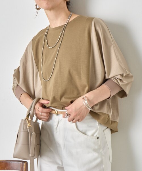 Jena espace merveilleux（ジェナ　エスパスメルヴェイユ）の「配色ドルマンカットソー（Tシャツ/カットソー・レディース・ブラック/カーキ/ベージュ・FREE）」の2枚目の写真