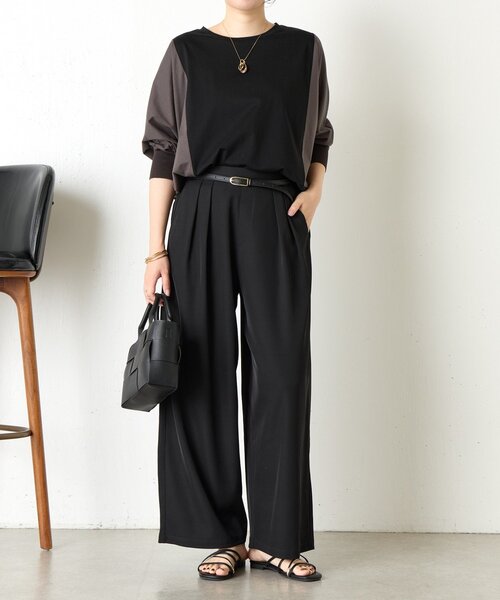 Jena espace merveilleux（ジェナ　エスパスメルヴェイユ）の「配色ドルマンカットソー（Tシャツ/カットソー・レディース・ブラック/カーキ/ベージュ・FREE）」の4枚目の写真