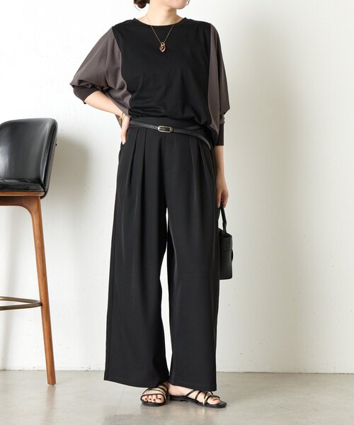 Jena espace merveilleux（ジェナ　エスパスメルヴェイユ）の「配色ドルマンカットソー（Tシャツ/カットソー・レディース・ブラック/カーキ/ベージュ・FREE）」の5枚目の写真